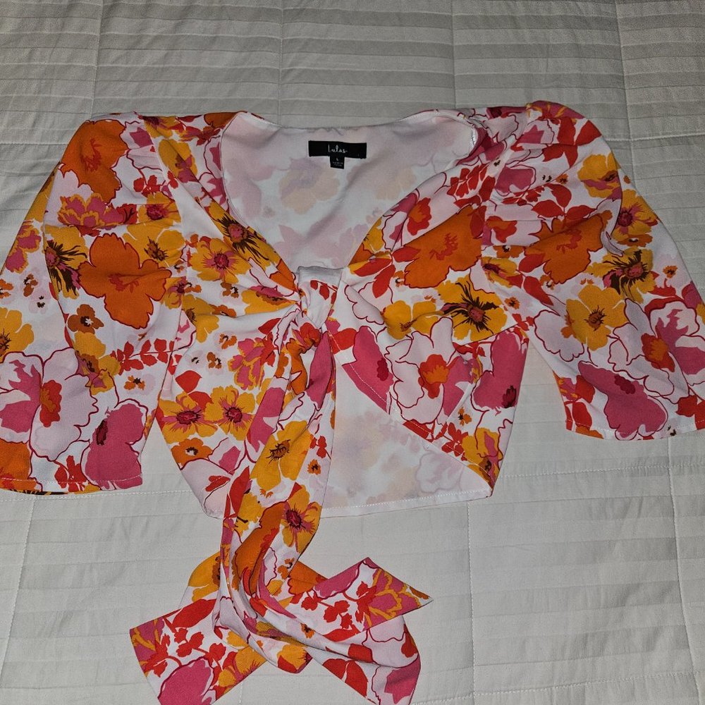 Lulu's Floral Crop Top L RETRO 70S